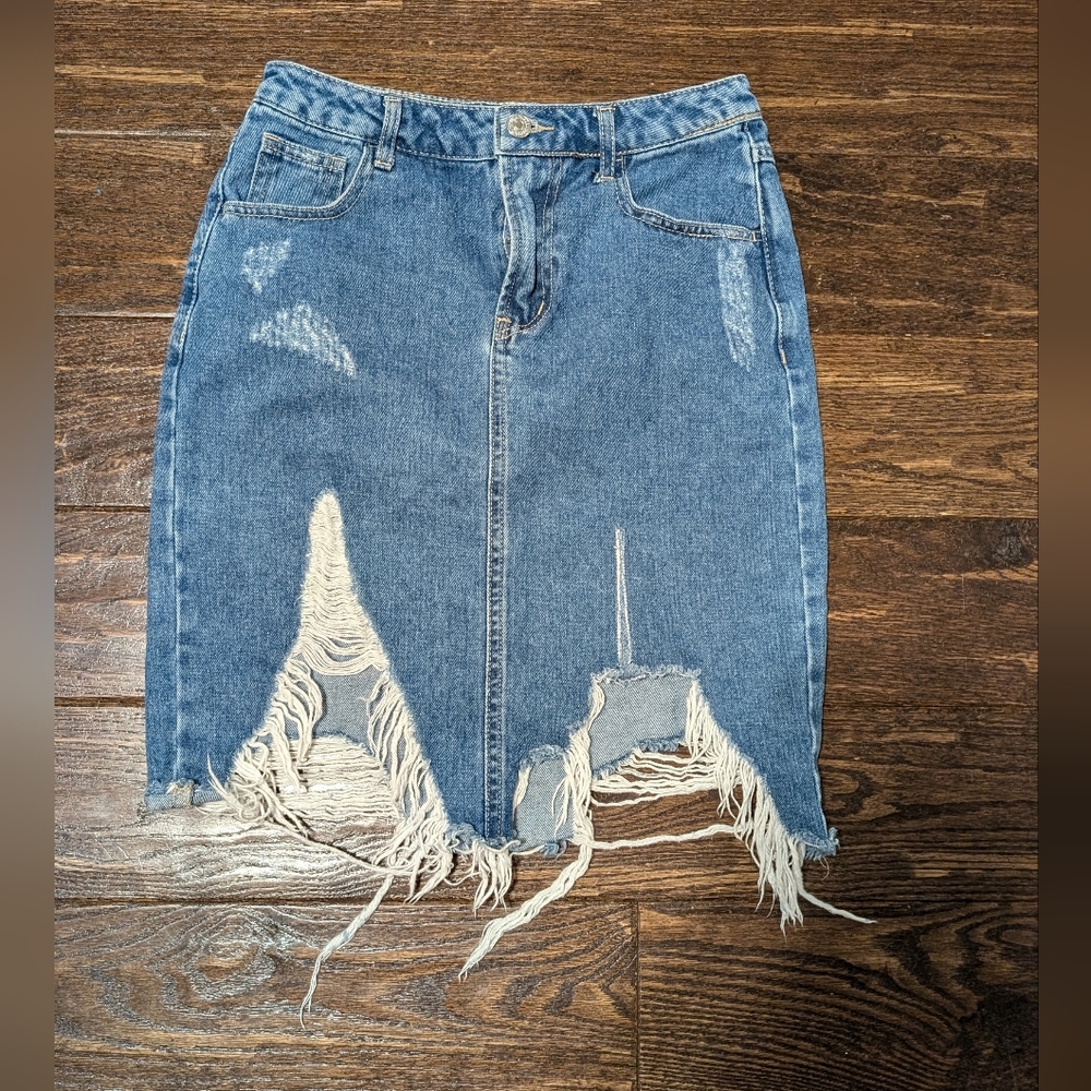 Forever 21 Distressed Blue Denim Mini Skirt